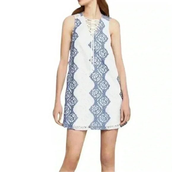 BCBGMaxAzria White/Blue Lace Mini Dress  Size Medium - Picture 2 of 13